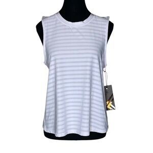 KYODAN New White Striped Sleeveless Tank Top Activewear Yoga Heart Hem Sz Medium